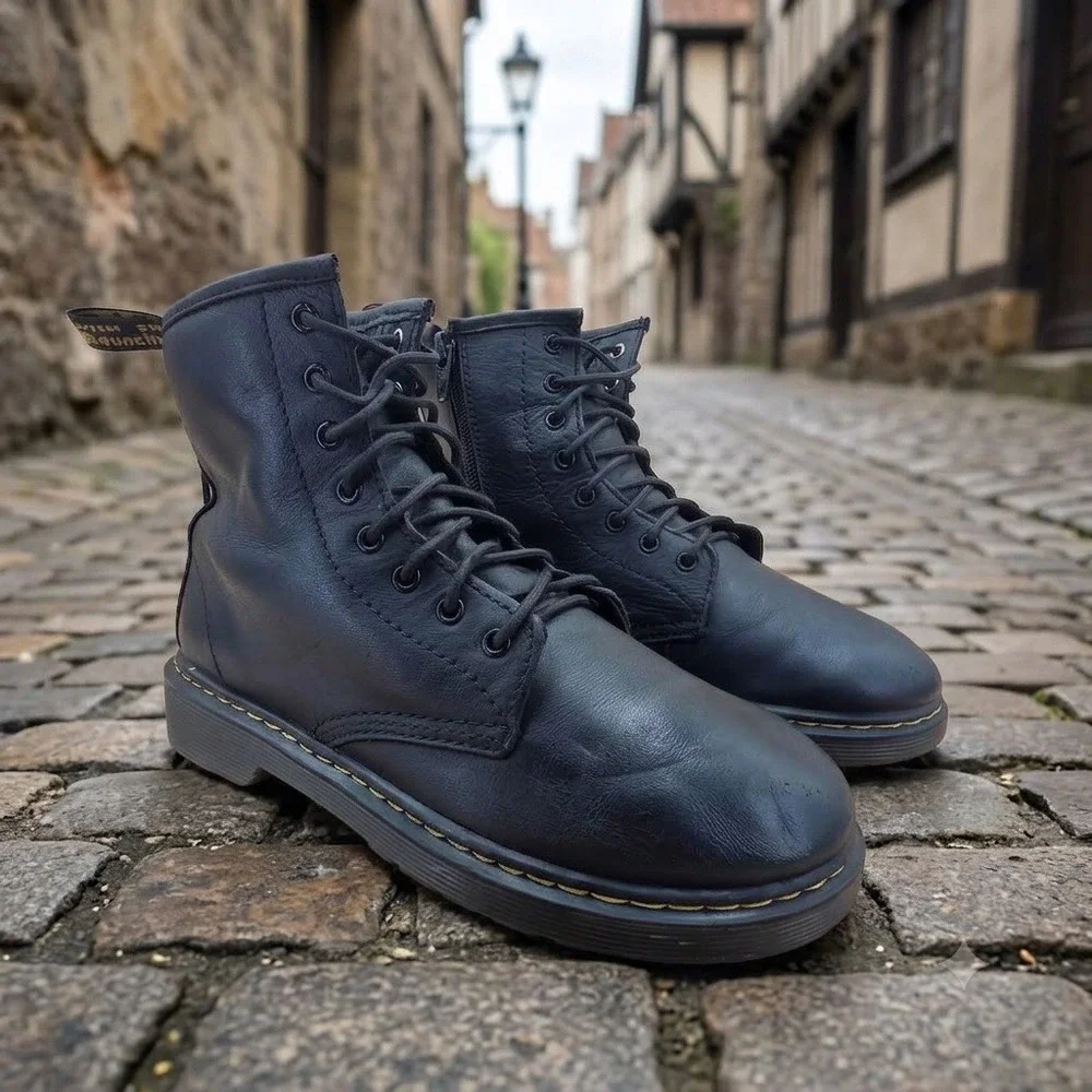 Dr. Martens 1460 J Black Leather Lace Up Side Zip Boots US L 5 M 4 EU 36